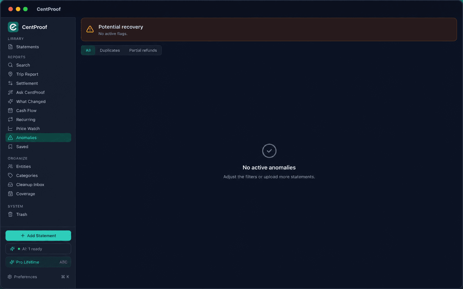 Anomaly Detection — CentProof screenshot