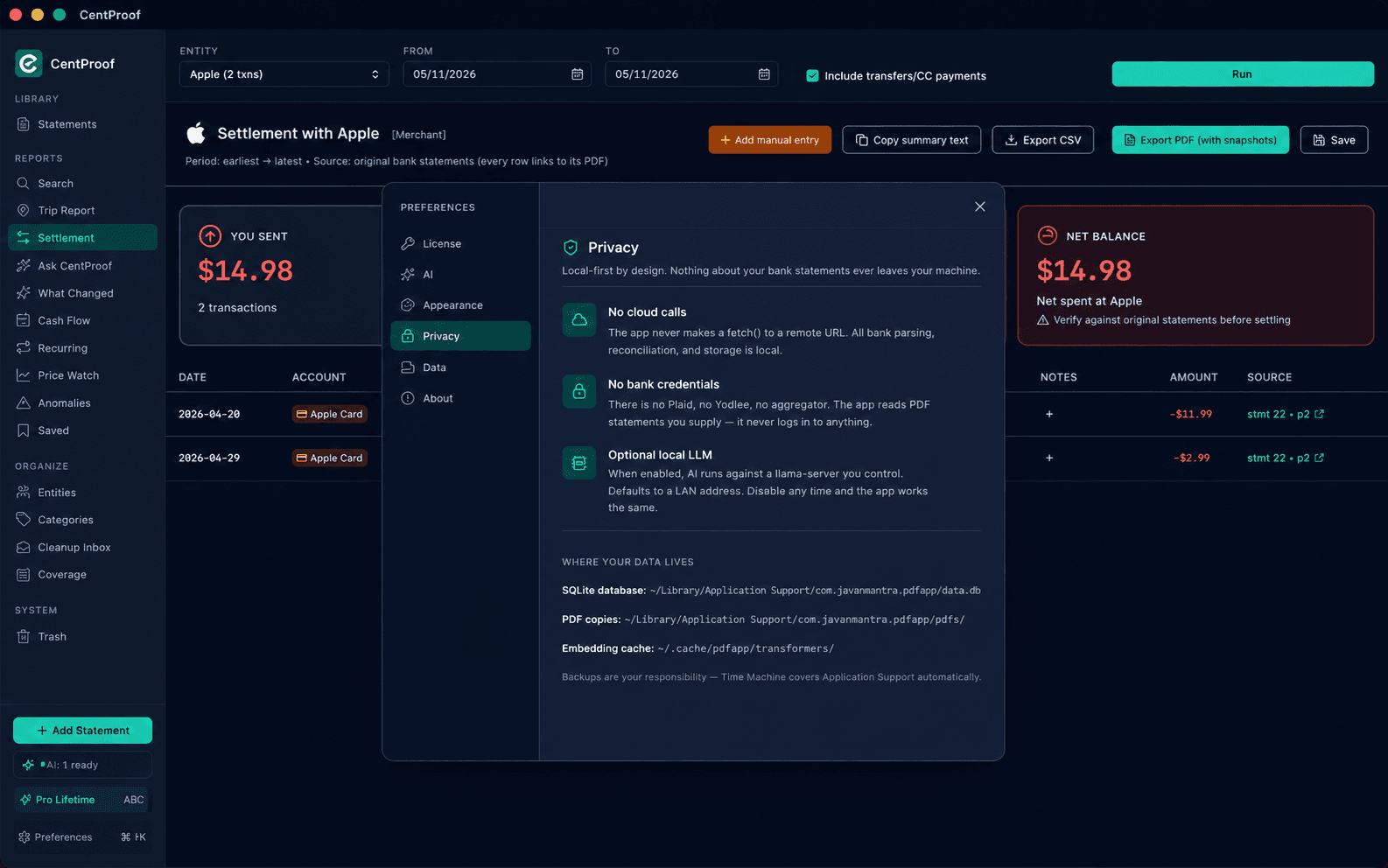 Local Backup — CentProof screenshot